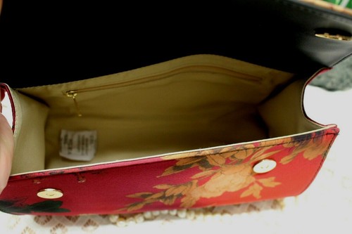 Bolso de Mano SEDA con Correa para el Hombro Mango de Bambú Rojo Floral Talla Mediana NUEVO - Imagen 8 de 9