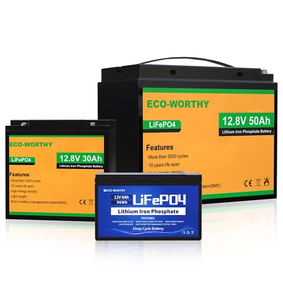 ECO-WORTHY 12V 10Ah 20Ah 30Ah 50Ah Lithium Batterie LiFePO4 BMS Akku Aussenborder Camping
