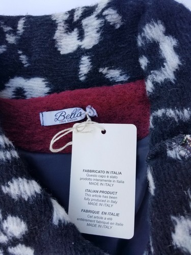 Bella by Cassie Red Boiled Wool Coat Art To Wear Floral Patchwork Size L Italy - Picture 3 of 12