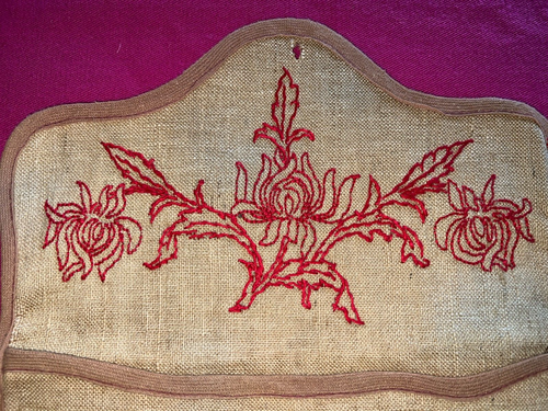 Porte lettres ancien en lin brodé main Art Déco - Imagen 3 de 5