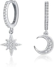 Tiny Hoop Dangle Earrings for Girls Small Hoop Earring Charm Moon Star Earrings