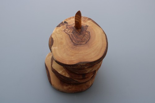 Juego de 6 posavasos con soporte rústico, posavasos de cristal, de madera de olivo - Imagen 1 de 5