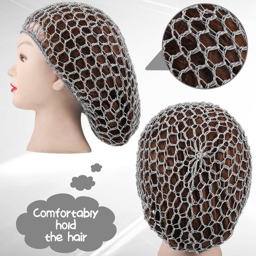 2 Mesh Hair Nets Rayon Knit Snood Sleep Cap for Women Gray - Picture 4 of 7