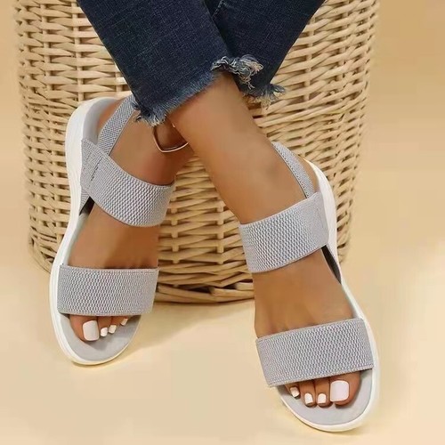 Ladies Sandals Summer Shoes Comfy Peep Toes Womens Elastic Strappy Shoes Size - Picture 17 of 20