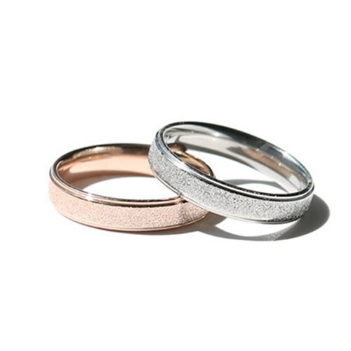 4MM Rose Gold Silver Frosted Band Women Titanium Steel Engagement Ring Size 5-12 - Picture 1 of 8