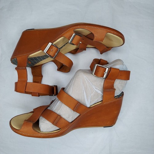 Jshoes Brown Leather Strappy Ankle Wedge Heel Women 10 Brown Adjustable Buckle - Picture 7 of 8