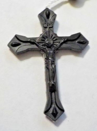 Nuevo En Paquete Cuentas Negras y Crucifijo Sobre Cordón Blanco Rosario - Ecuador - Imagen 2 de 7