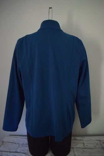 Weekends By Chicos Full Zip Jacket Size 3 XL Teal Blue Black Faux Leather Trim - Picture 5 of 7