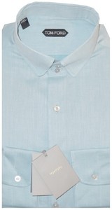 640-NEW-TOM-FORD-SOLID-AQUA-HAND-MADE-CLUB-TAB-COLLAR-DRESS-SHIRT-EU-44-17-5