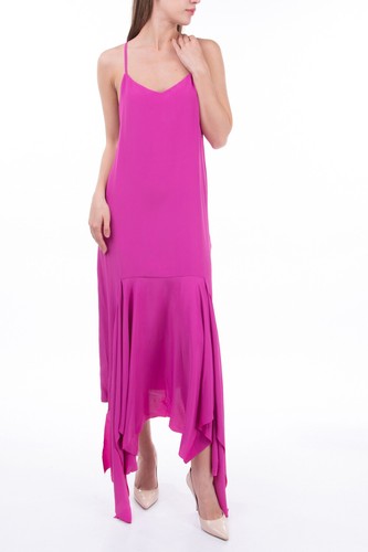 RRP €340 SOLACE LONDON Asymmetric Hem Dress UK 10 Pink Silk Blend Draped Strappy - Picture 2 of 3