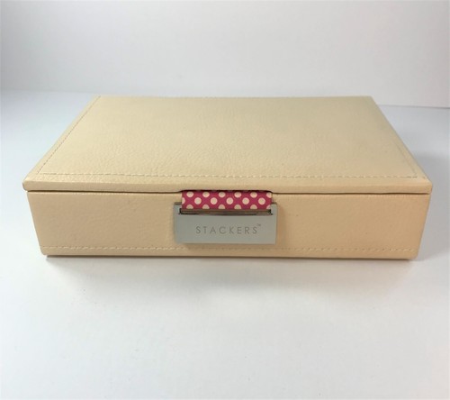 STACKERS Stackable Jewellery Storage Box Cream Lined w/Pink & White Poker Dots - Picture 2 of 10