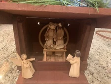 Rustic Christmas Nativity Set Handmade Corn husk Wooden Natural Manger