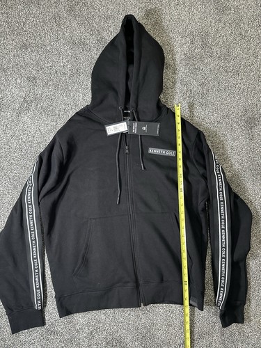 Men's Kenneth Cole Zip Up Hoodie Jacket Size L Black Stretch Activewear
