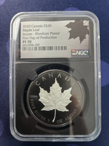 2020 $20 Canada Silver Maple Incuse Rhodium - NGC PF70 FDOP with CoA