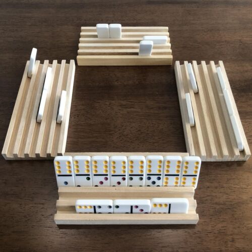 4Pk Wooden Domino Tray Racks Domino Tiles Holder Organizer Set for Domino Games - Picture 3 of 6