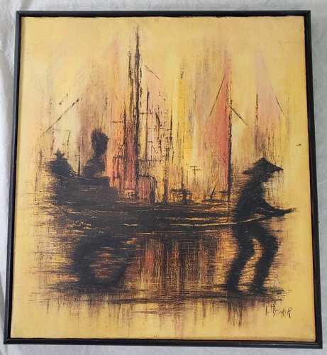 Kitty Baker Maryland Mid Century Modernist Painting Abstract Oriental Rickshaw - Picture 1 of 8