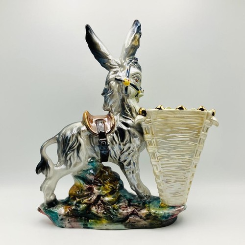 Maceta o florero interior burro gris brillo kitsch cerámica italiana vintage años 50 - Imagen 3 de 19