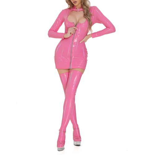 Women Wet look PVC Leather Bodycon Clubwear Mini Dress Top / Shiny High AU - Picture 30 of 54