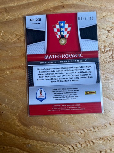 Prizm World Cup 2018 Blue Lazer /125 Parallel Card #231 Mateo Kovacic - Croatia - Picture 2 of 2