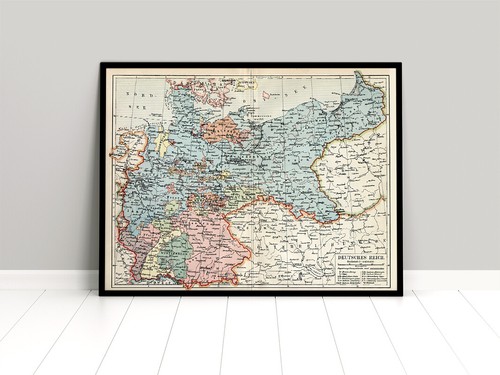 Map German Empire Empire Germany Borders 1914 Poster Poster - Picture 1 of 2