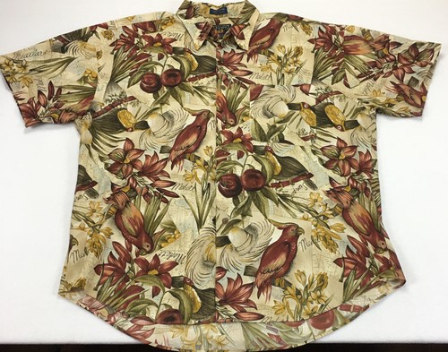 CHAPS Ralph Lauren All Over Bird Print Short Sleeve Button Down Shirt Size XL