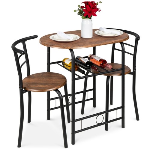 BCP 3-Piece Wood/Steel Space Saving Dining Room Oval Table & Chairs Set - Picture 3 of 40