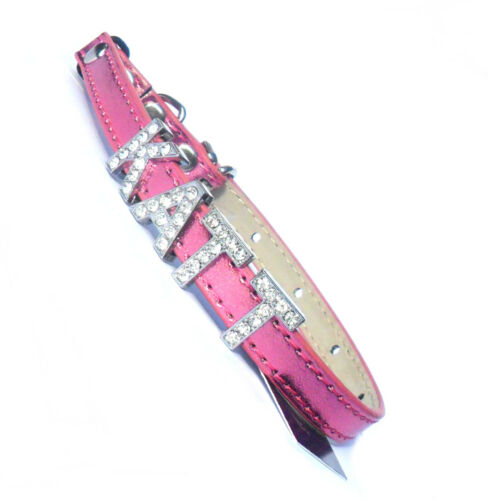 Personalised Name Safety Cat Collar Metallic Pink Blue Crystal Bling Letters BN - Picture 5 of 32
