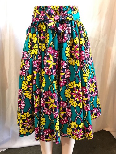 Women's Printed African Midi Skirt WITH POCKETS One Size + HEADWRAP - Picture 13 of 35
