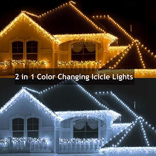 Icicle Christmas Lights, 2 in 1 Color Changing Icicle 29.5ft White & Warm White - Picture 3 of 7