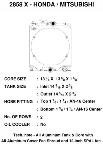 CSF Universal Half Radiator W/-16an & Slip-On Fittings/12in SPAL Fan - Foto 3 di 8
