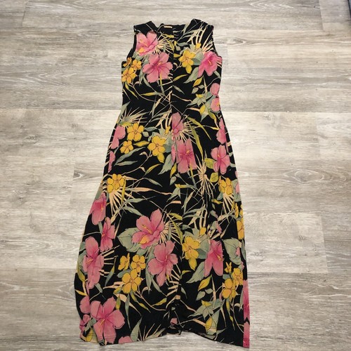 Vintage Coldwater Creek Damen Größe Medium dehnbar Blumenmuster langes ärmelloses Kleid USA - Bild 5 von 5