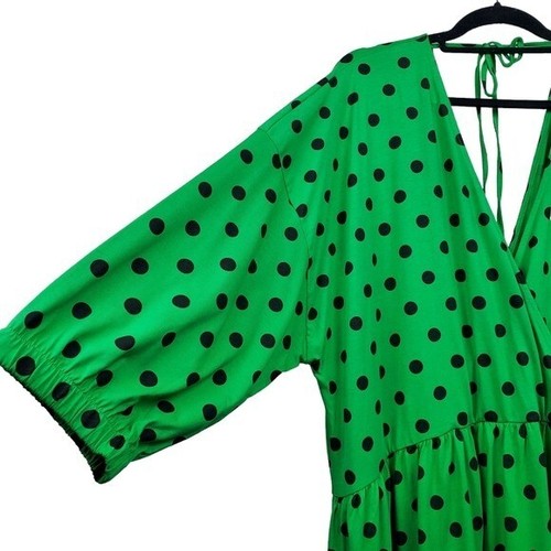ASOS Curve Womens Green Black Polka Dot V-Neck Maxi Dress Size 20 - Picture 6 of 7