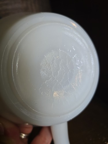 Ancoraggio vintage vetro bianco latte dipinto a mano pesche manico ciotola frutta - Foto 4 di 4