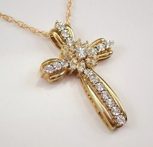 1.50 Ct Round Cut Simulated Diamond Women's Cross Pendant 14k Yellow Gold Plated - Picture 4 of 8