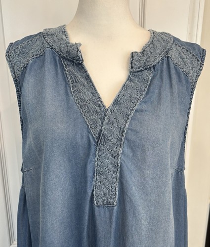 LIZ LANGE MATERNITY Sleeveless Chambray Dress Tunic L Minimalist Boho Casual - Picture 2 of 14