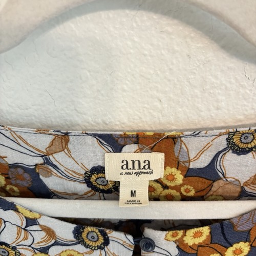 A.N.A Boho Floral Cotton Prairie Top Medium Earthy Peasant Cottage - Picture 2 of 7