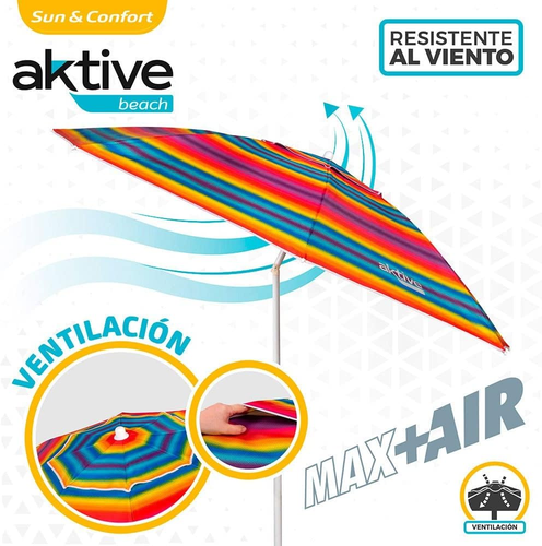 Ombrellone Da Spiaggia, 220 Cm, Antivento, Tetto Ventilato, Palo Da 28-32 Mm, Pr - Foto 3 di 12