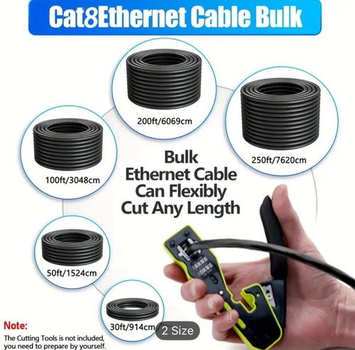 100M RJ45 Cat8 Ethernet Cable IN/OUTDOOR Shielded Solid Copper Twisted Pair ++ - Afbeelding 6 van 8