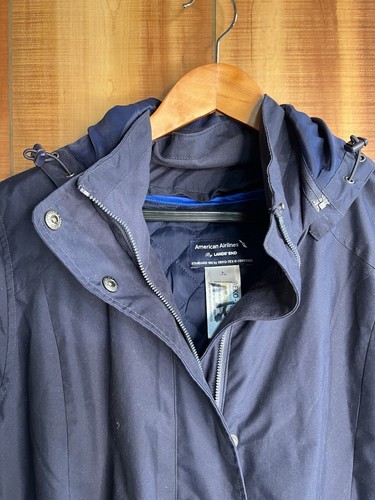 American Airlines By Lands’ End Dark Blue Large OEKO-TEX Coat Lines Rain Jacket - Picture 13 of 13