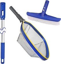 Poolvio Swimming Pool Cleaning Kit 14'' Brush Head & 50'' Telescopic Aluminum...