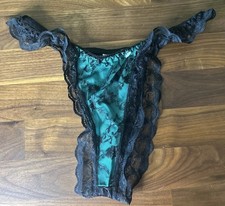 Vtg Satin Lace String Thong Panties Second Skin Sz5/7 Hi Cut Nylon Shiny Boudoir