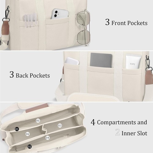 Stylische Canvas Umhängetasche für Damen mit mehreren Taschen - Bild 3 von 11