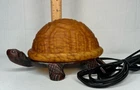 Vintage Amber Tiffany Style Glass & Brass Turtle Table Accent/Night Light