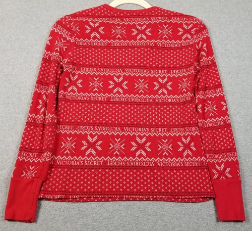 VICTORIAS SECRET Pajama Top Women's Small Short PS Red Fair Isle Thermal Knit - Picture 4 of 9