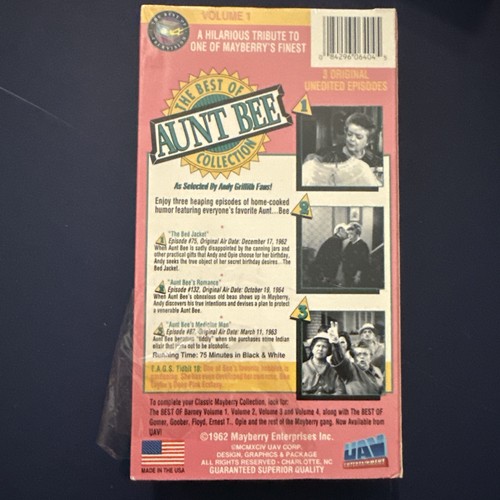 The Andy Griffith Show: The Best of Aunt Bee Collection (1991) VHS - 3 Episodes - Picture 2 of 2