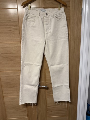 Cremefarbene Jeans mit hohem Bund Größe 12