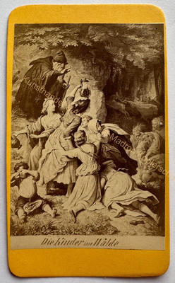 orig. CDV Litho Photo Photograph Sage History Theme Circa 1865 Children In The Woods