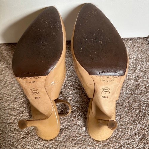 Via Spiga hochhackige Slingback-Pumps Mary Jane Lackleder Büro hellbraun Damen 8,5 - Bild 11 von 14