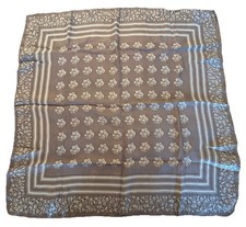 Vtg Glentex Scarf Brown Floral Stripe Border 26" Square Silk Blend Rolled Hem