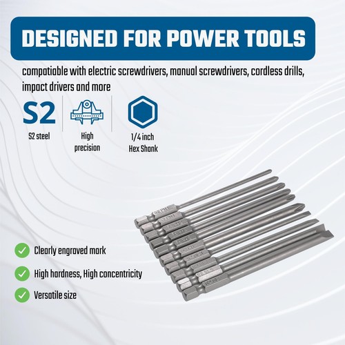 Long Screwdriver Bit Set Slotted SL3 SL4 SL5 SL6 Phillips PH1 PH2 10PCS 1/4 I... - Picture 2 of 7